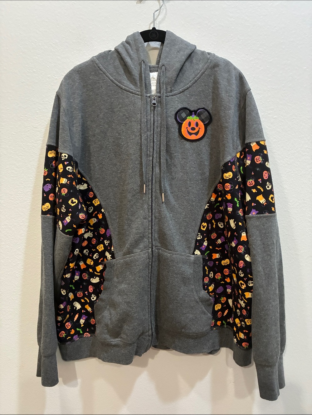 Disney Gray Halloween Zip-Up Hoodie with Pumpkin Patch Accents